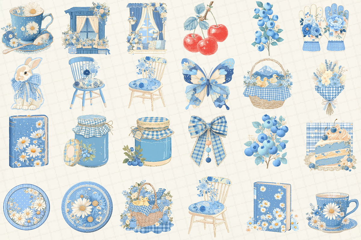 Blue Cottage Charm Clipart Set, an Illustration by DreamCafeArt (Photo 2 of 6)
