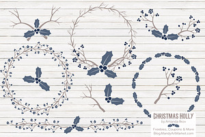 Navy Christmas Vector Holly Clipart, an Illustration by Amanda Ilkov