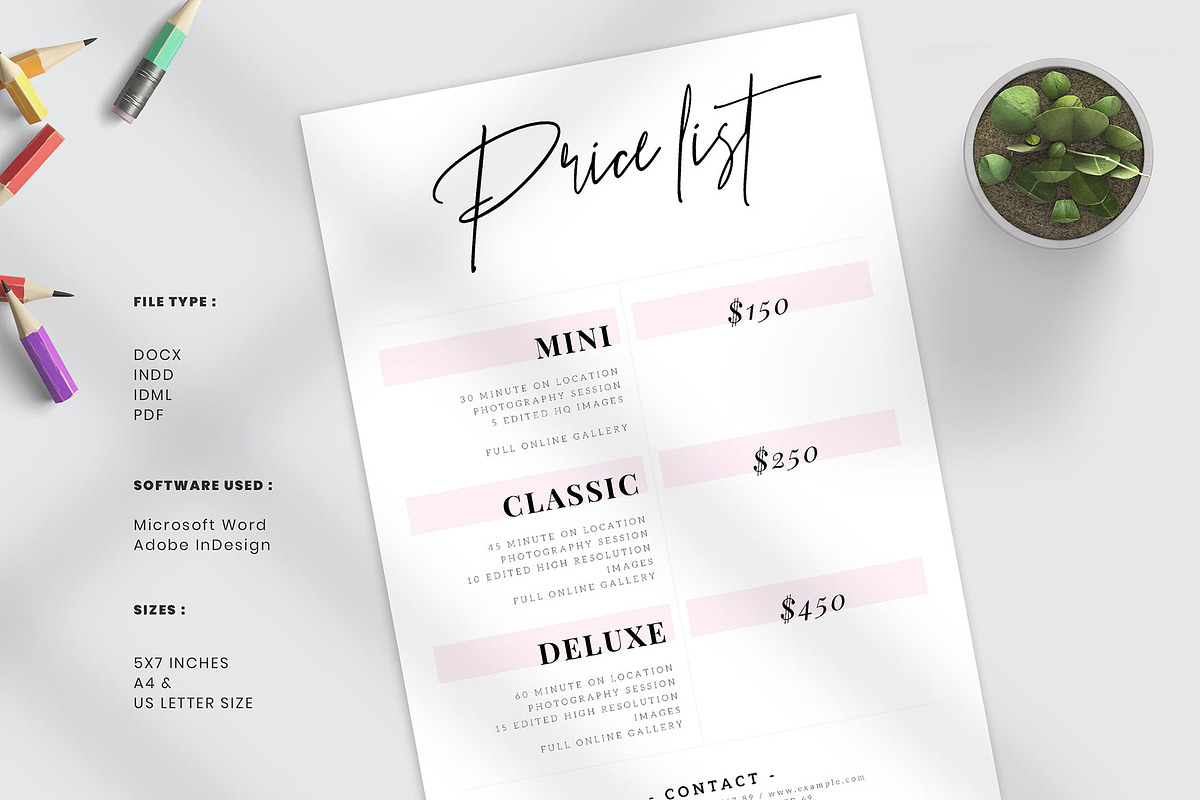 Photography Price List Template, a Stationery Template by Amit Debnath (Photo 1 of 6)
