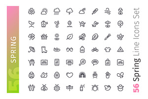 Spring Line Icons Set