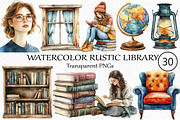 Watercolor Rustic Library Clipart, an Illustration by Craft Nest (Thumbnail 1 of 5)