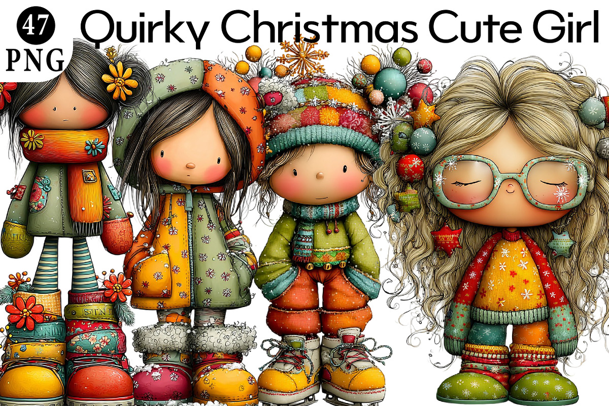 Quirky Christmas Cute Girl Clipart, an Illustration by Daily.Designs (Photo 1 of 5)