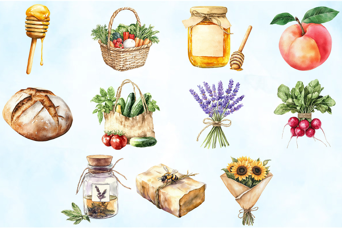 Watercolor Farmer's Market Clipart, an Illustration by Craft Nest (Photo 4 of 9)