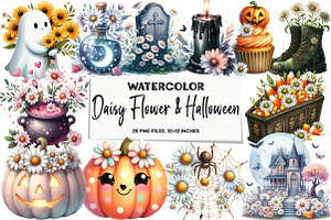 Daisy Flower & Halloween Clipart, an Illustration by DreamArtGraphic