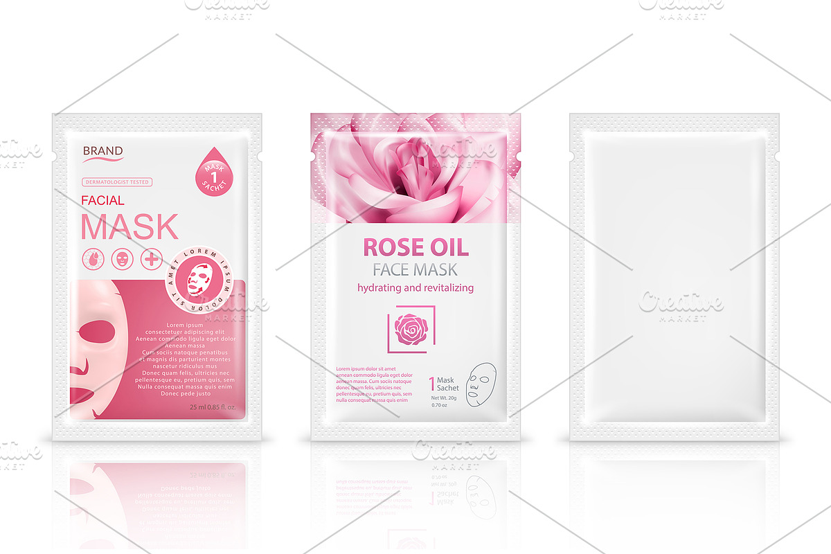 Facial sheet mask sachet package Set, a Packaging Mockup by StudioVin