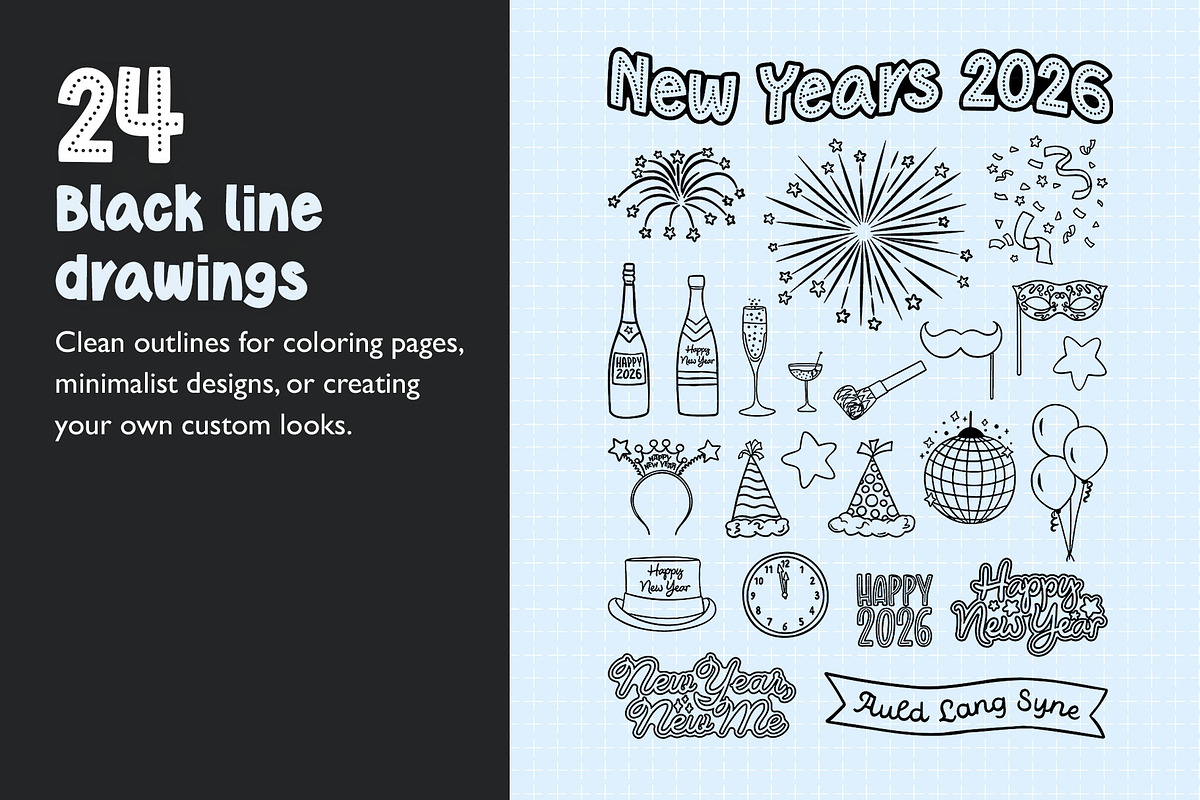 New Year’s 2026: Graphic Party Pack, a Seasonal Illustration by cugypress (Photo 4 of 6)