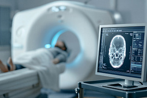 Patient undergoing CT brain scan, a Health & Medical Photo by 7DesignLab