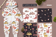 Cute Dinosaur Girl Clipart, Patterns, an Animal Illustration by Ejevyaka (Thumbnail 4 of 9)