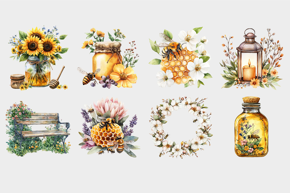 Watercolor Honey Bee Clipart, a Seasonal Illustration by Design Market (Photo 5 of 5)
