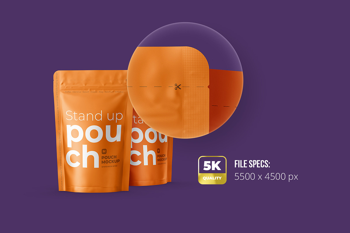 Stand Up Pouch Front and Half Side, a Cups & Container Mockup by easymock (Photo 3 of 12)