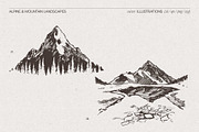 Mountain Landscape Engraving Set, a Seasonal Illustration by TheMountBirdStudio (Thumbnail 7 of 9)