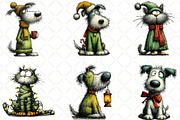 Whimsical Christmas Dog Cat Clipart, an Animal Illustration by Black Bird Studio (Thumbnail 4 of 6)