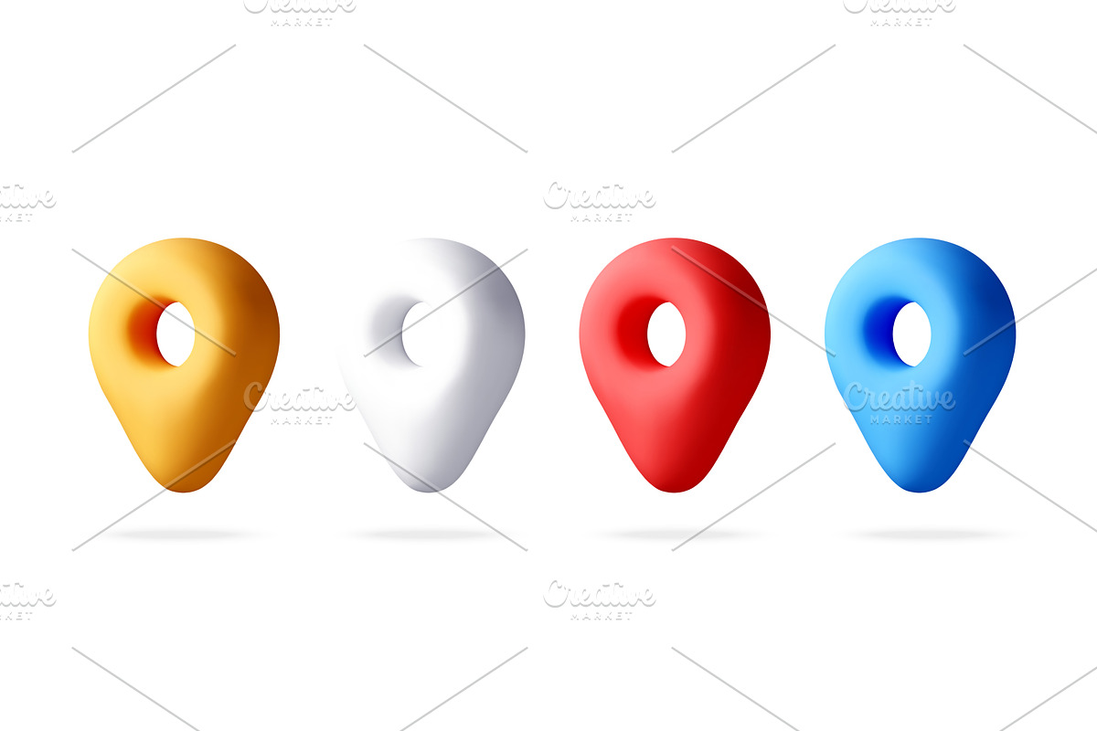 Set of four colorful 3D map pointer, an Object Illustration by Abscent
