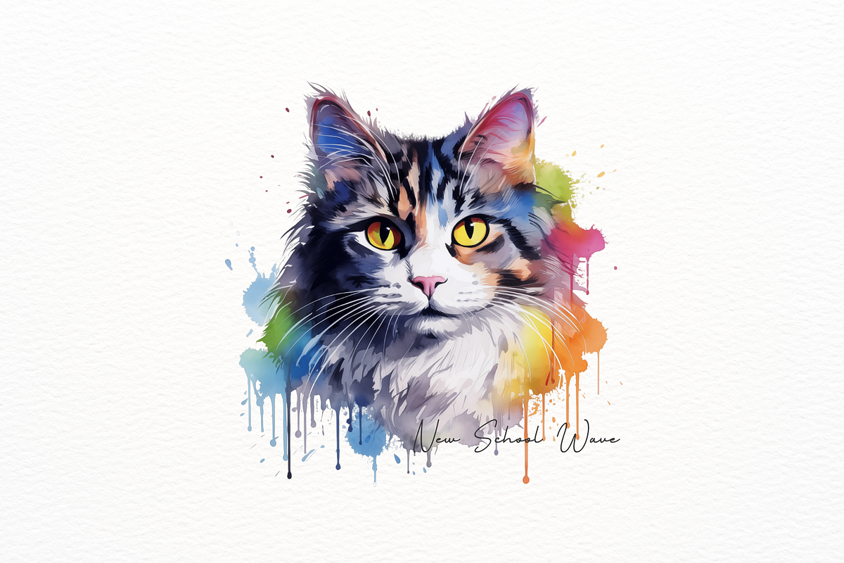 Cat Portraits with Paint Splashe, a Decorative Illustration by New-School-Wave (Photo 4 of 5)