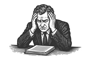 Frustrated Businessman Holding Head, a Person Illustration by AlexArt