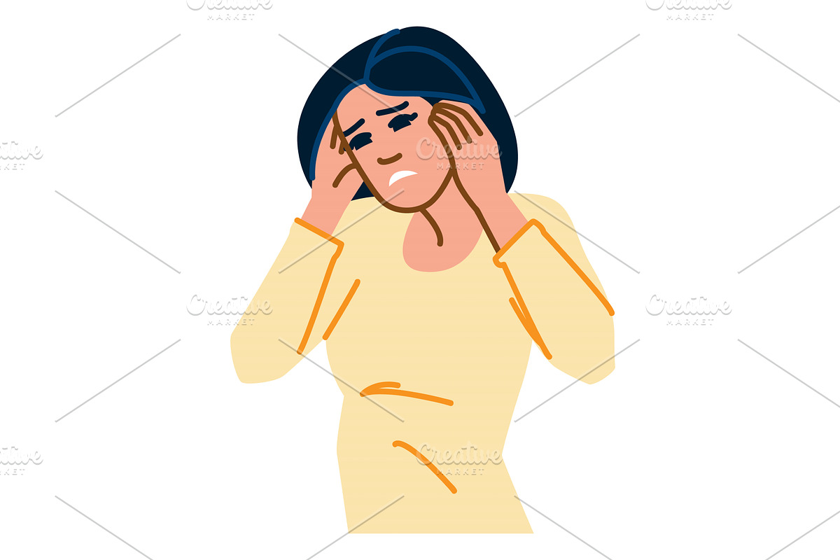 Young woman suffering from strong, an Object Illustration by pikepicture