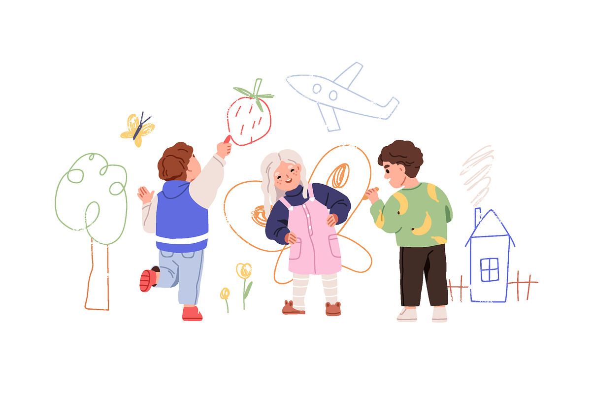 Cute kids drawing on wall set, a Person Illustration by Good Studio (Photo 3 of 8)