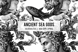 ANCIENT SEA GODS Seamless Pattern, a Pattern Graphic by AYAKA Studio Co.
