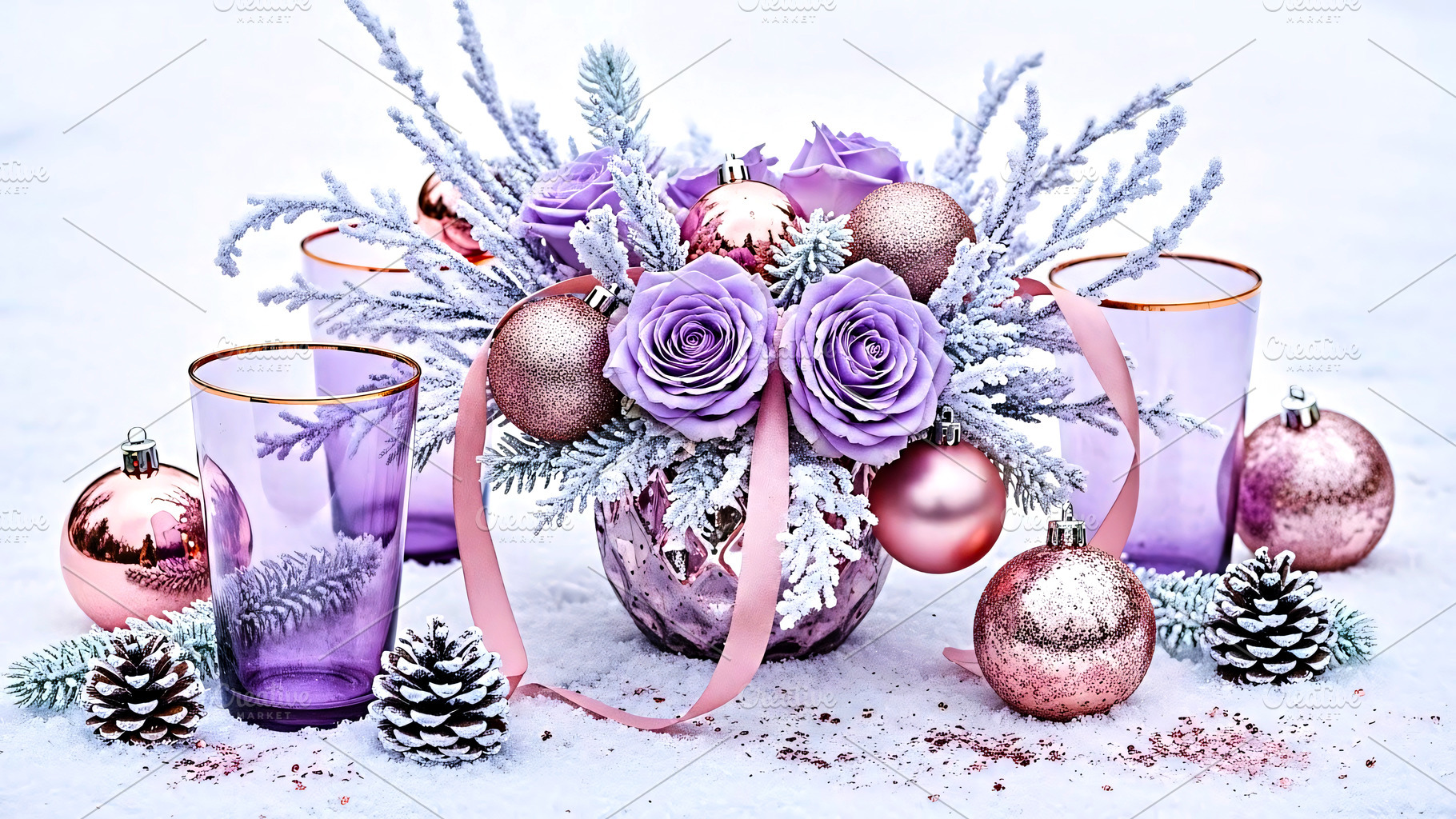Elegant Winter Holiday Purple Rose, a Holiday Photo by Rafoz