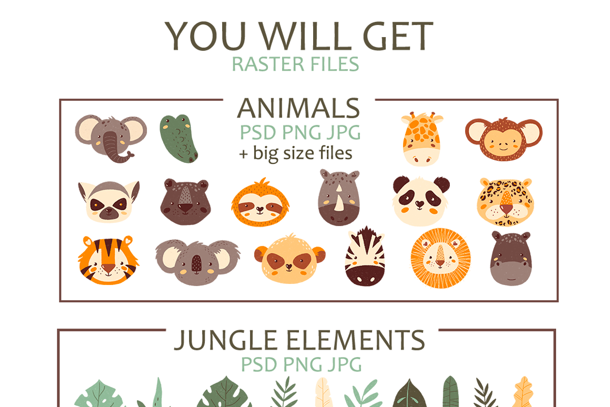 Jungle & Safari Portrait Animals Set, an Animal Illustration by moolesya (Photo 17 of 18)