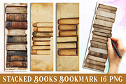 Stacked Books Printable Bookmarks, an Illustration by Watercolor design (Thumbnail 1 of 3)