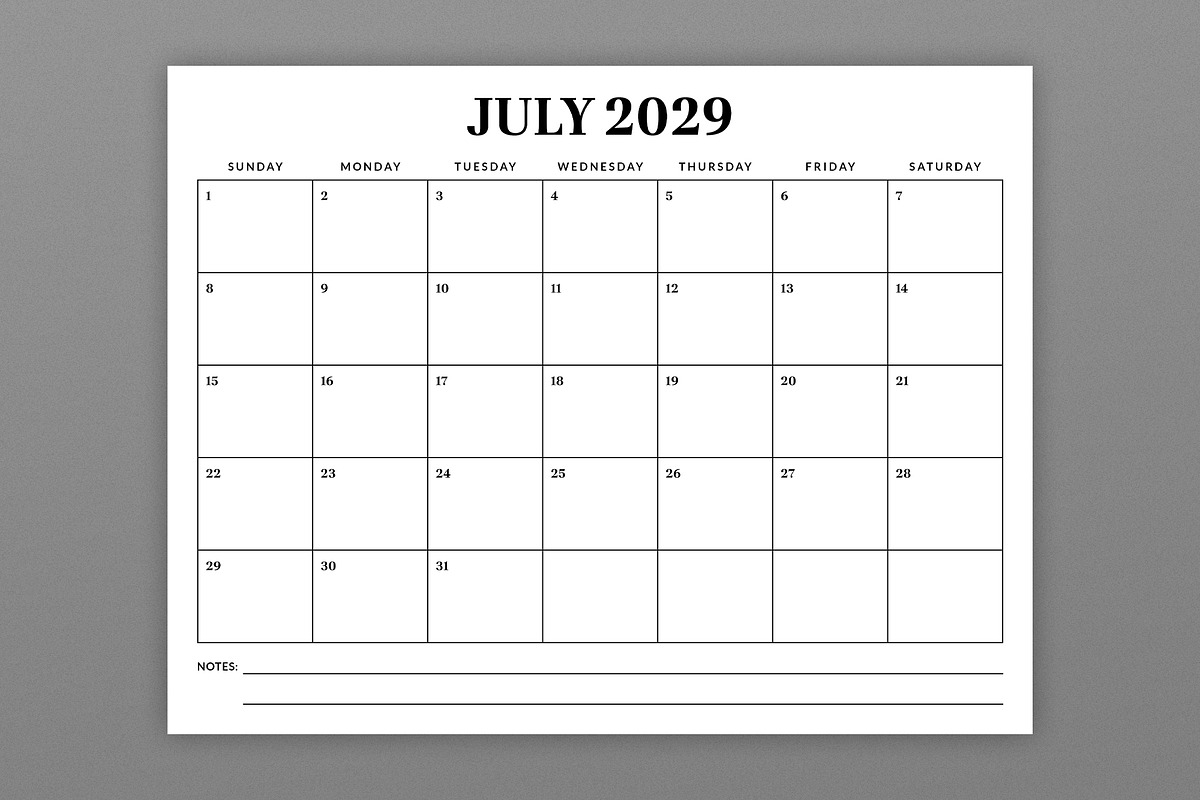 2029 8.5 x 11 Inch Calendar Template, a Stationery Template by Running With Foxes (Photo 3 of 5)
