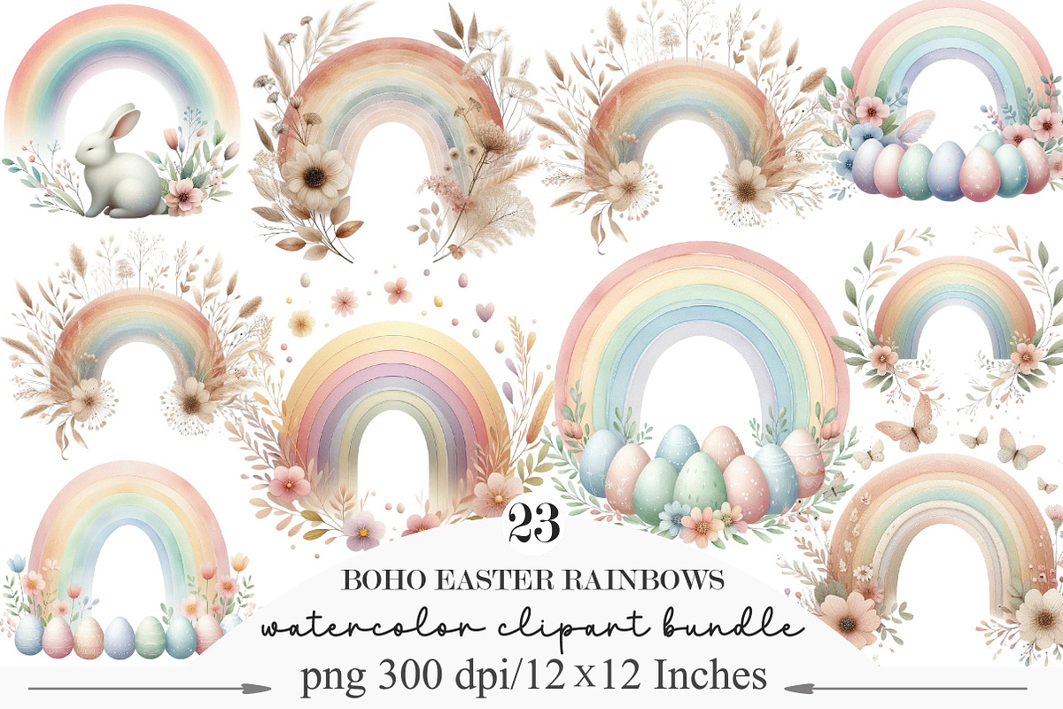 Boho Easter Rainbows Sublimation, an Illustration by Designking (Photo 1 of 4)