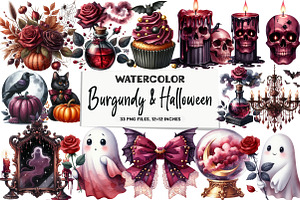 Burgundy & Halloween Sublimation Cli, an Illustration by DreamArtGraphic