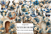 Watercolor Blue Western Boho Clipart, an Illustration by Designworld (Thumbnail 1 of 6)