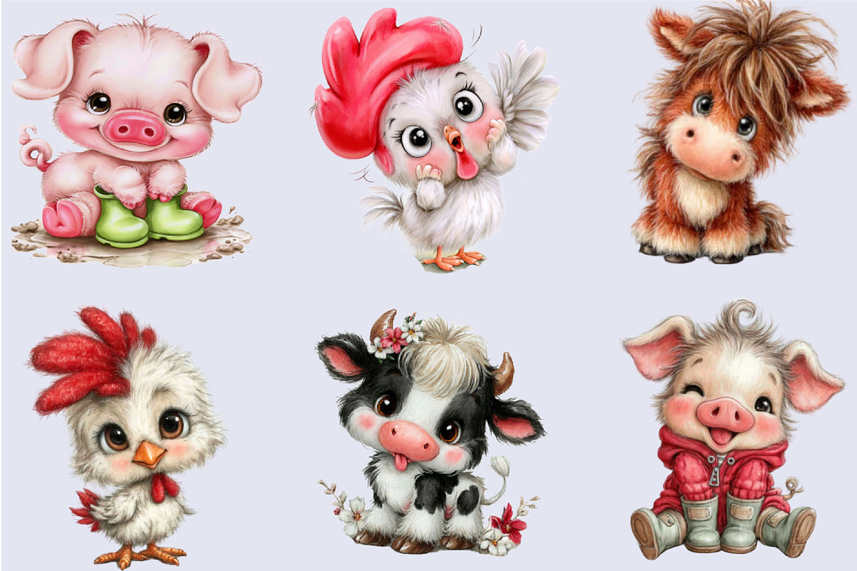 Whimsical Funny Farm Animals Clipart, a Seasonal Illustration by SVGArt (Photo 4 of 5)