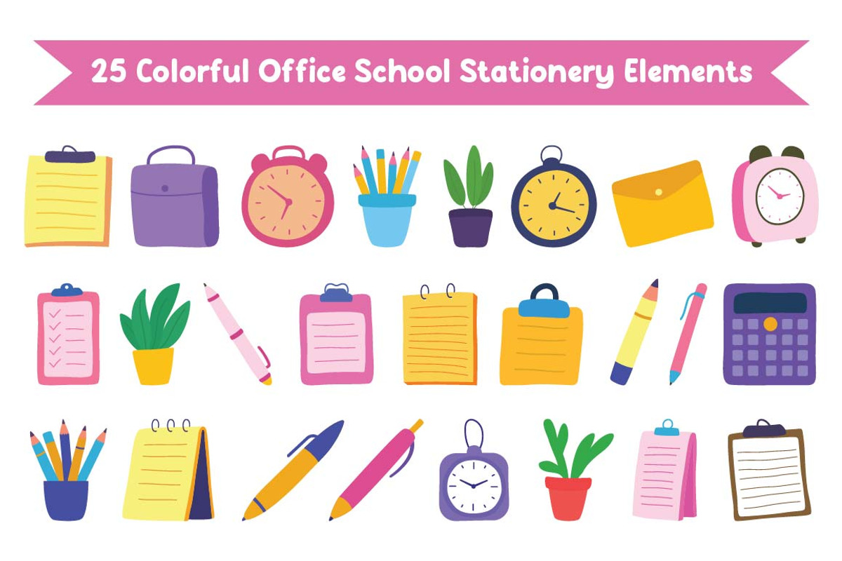 25 Colorful Office School Stationery, an Education Illustration by jongcreative (Photo 1 of 5)