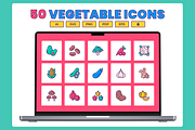 50 Vegetable Produce Icons, a Solid Icon by Flat Icons (Thumbnail 1 of 7)