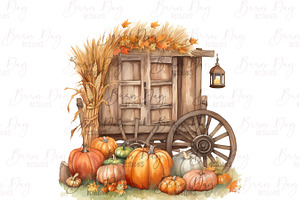 Watercolor Autumn Doors Clipart