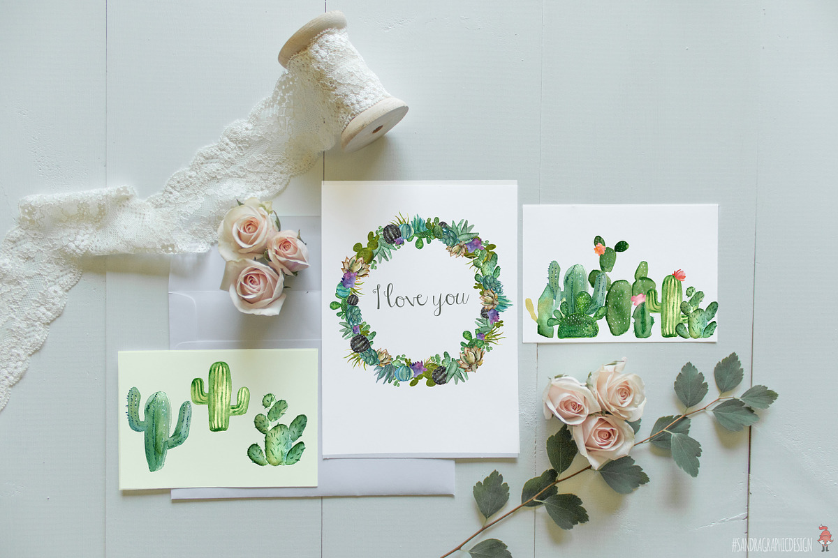 Cacti watercolor, cactus watercolor, an Illustration by SandraGraphicDesign (Photo 5 of 6)