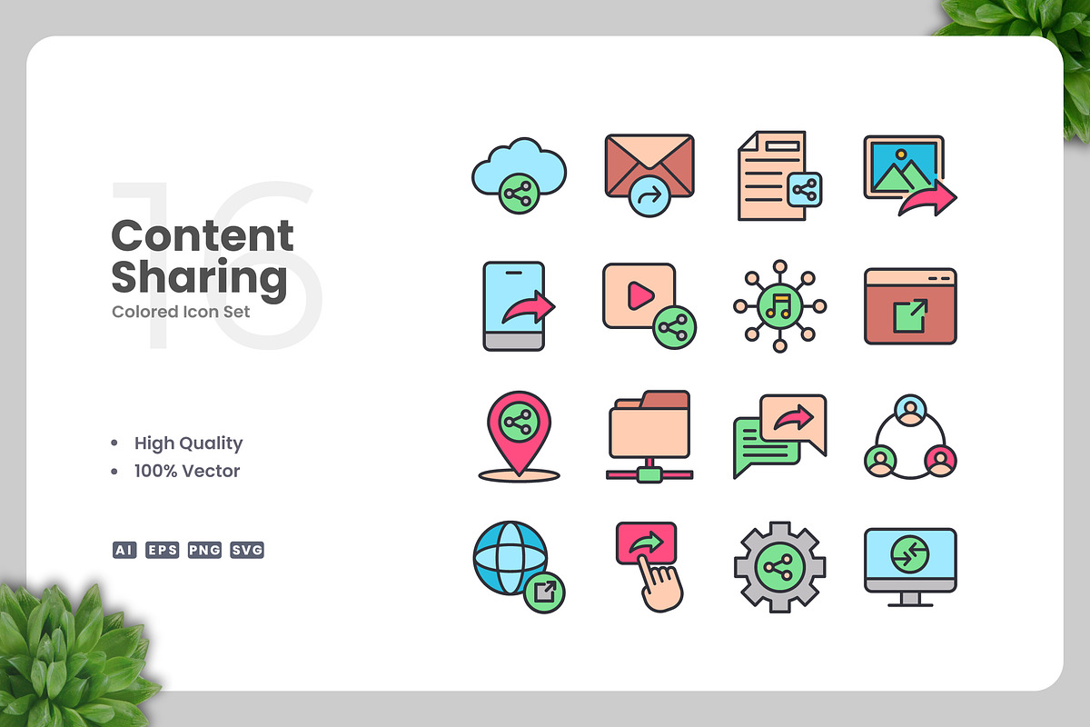 Content Sharing Colored Icons, an Icon by Upnowgraphic