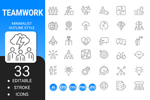 Teamwork minimalist outline icon set, an Outline Icon by Icons