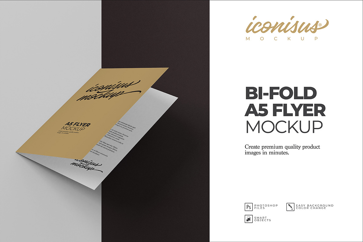 Bi-Fold A5 Flyer Mock-Up Template, a Print Template by iconisusmockup (Photo 1 of 8)