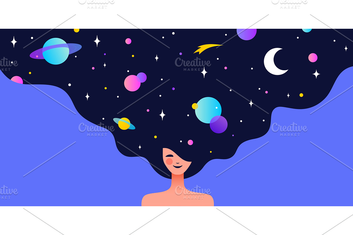 Dream universe flows through woman, a Person Illustration by Foxys Graphic