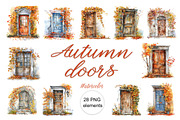 Watercolor autumn doors PNG, a Seasonal Illustration by dashtik (Thumbnail 1 of 6)