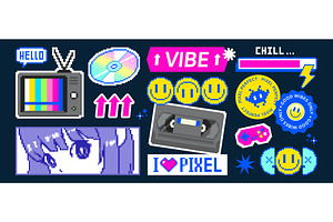 Y2k pixel stickers set isolated on, an Object Illustration by art PVP - market
