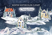 Watercolor Christmas forest house, a Seasonal Illustration by Lidia's watercolor world (Thumbnail 1 of 6)