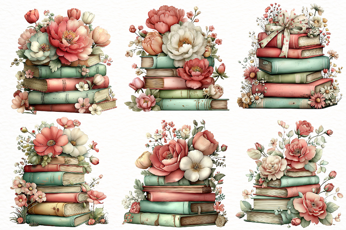 Whimsical Spring Book stack Clipart, an Illustration by Designworld (Photo 3 of 8)