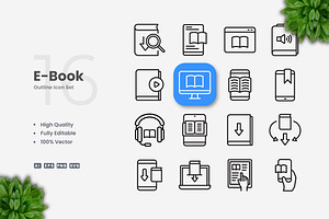 E-Book Outline Icons, an Outline Icon by Upnowgraphic