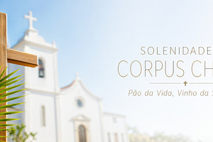Corpus Christi solemnity banner with Portuguese text Pão da Vid, a Photo by Dvoevnore photos