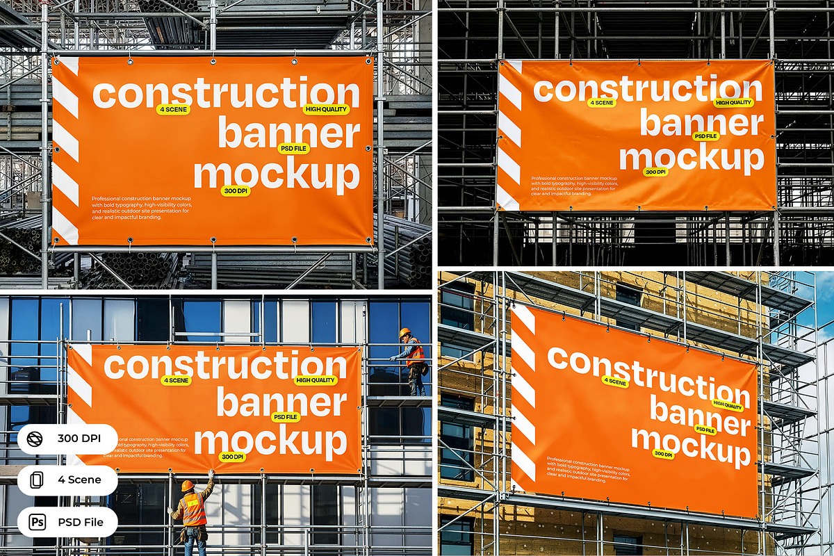 Construction Banner Mockup, an Advertising Mockup by Nathatype (Photo 1 of 9)