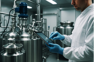 A male technician in a sterile lab, an Industrial Photo by Sergey Kotenev