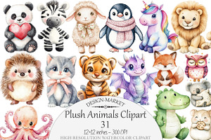 Watercolor Plush Animals Clipart, a Seasonal Illustration by Design Market