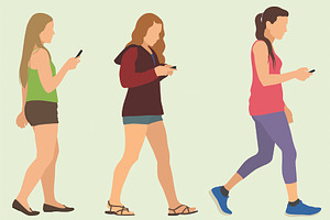 Teen Girls Walking & Texting
