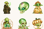 Spooky Alien Halloween Clipart, a Seasonal Illustration by BusyDaydesign (Thumbnail 5 of 9)