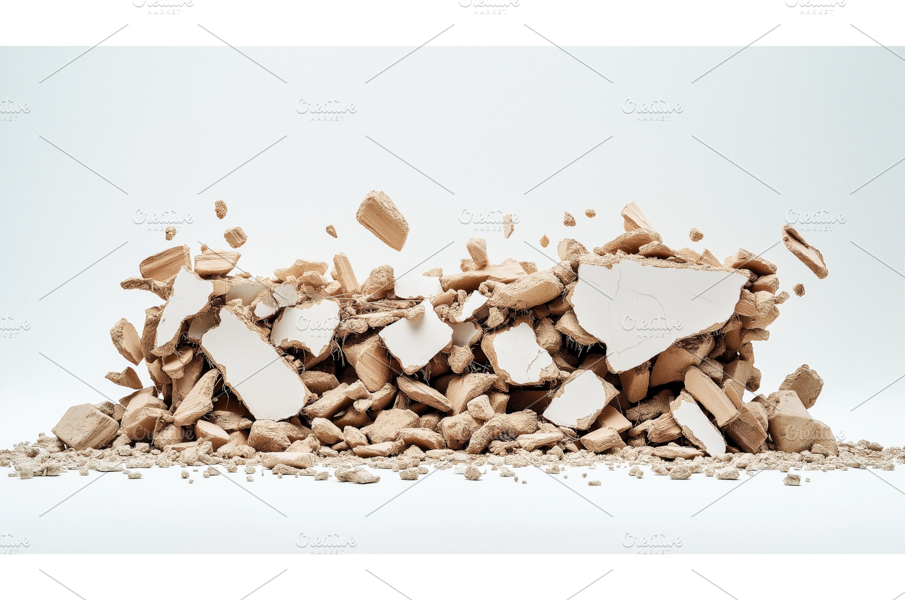 Pile of broken clay bricks and, an Industrial Photo by Sergey Kotenev